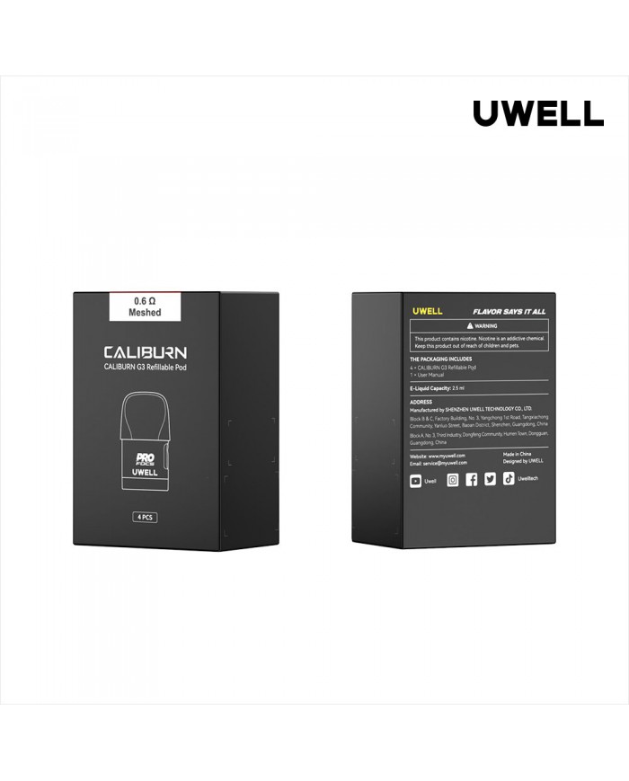 Uwell Caliburn G3 0.6Ω Meshed Kartuş 4'lü Paket Siyah Kutu