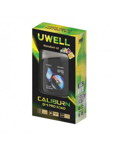 Uwell Caliburn G4 Pro Koko Pod 35W kutusu, siyah ve yeşil tasarım.