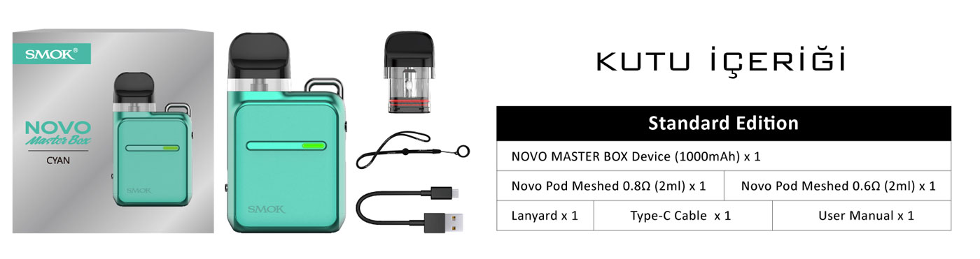 smok novo master box kutu içeriği